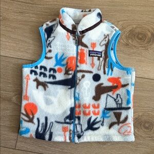 Patagonia Kids' Fleece Vest with Blue and Orange Animal Design